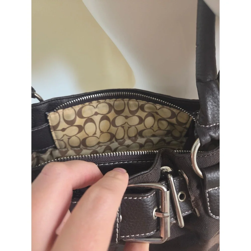 Coach Vintage Y2K Signature Jacquard Shoulder Bag Brown Buckle Zipper Tote